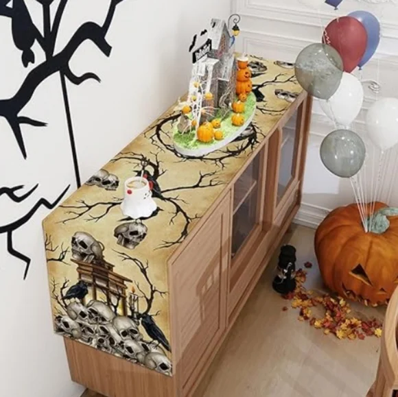 2/$20 Halloween Skull Raven Gothic Table Runner NWT - Picture 5 of 7
